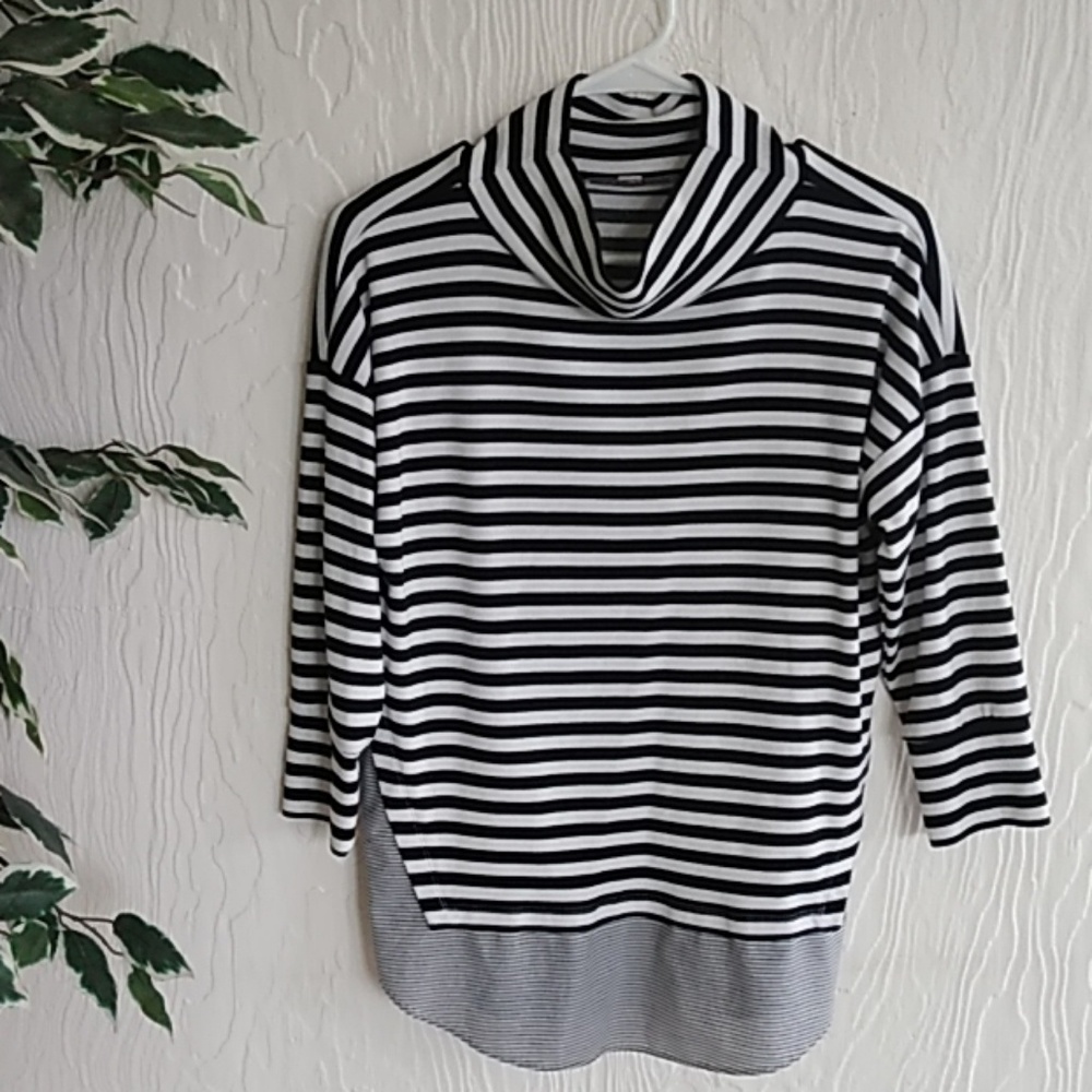 Loft black and white striped drop shoulder top